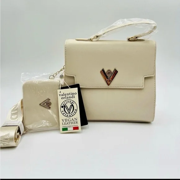 Valentino Orlandi Vegan Leather Handbag Set – Taupe with Gold Accents (NWT) - Picture 8 of 12